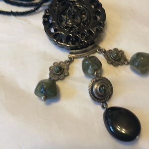 VINT ONYX CHINESE PENDANT CARVED BIRD FLOWERS